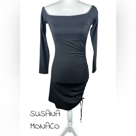 Susana Monaco | Ruched Side Black Mini Dress | NWT! - Picture 1 of 8